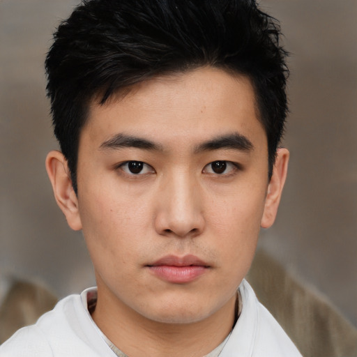 Neutral asian young-adult male with short  black hair and brown eyes
