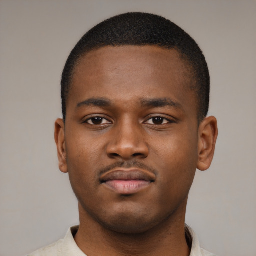 Neutral black young-adult male with short  brown hair and brown eyes