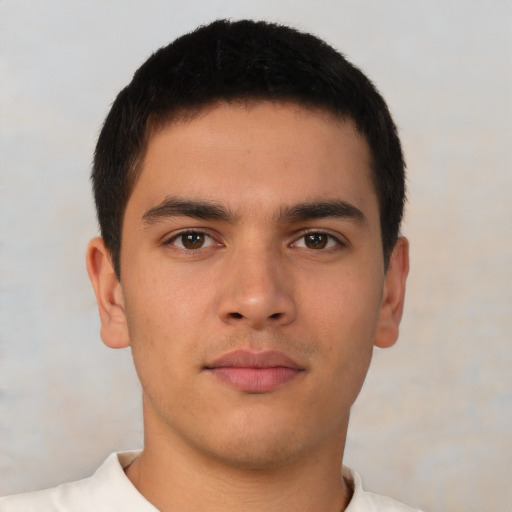 Neutral asian young-adult male with short  brown hair and brown eyes