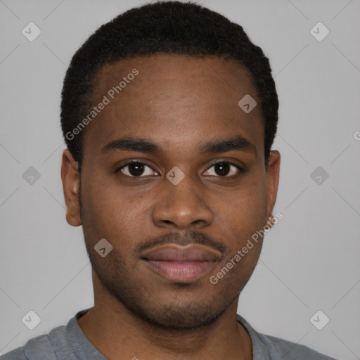 Neutral black young-adult male with short  brown hair and brown eyes