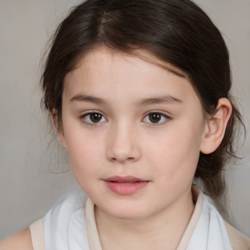 Neutral white child female with medium  brown hair and brown eyes