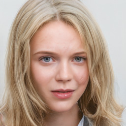 Neutral white young-adult female with medium  brown hair and blue eyes