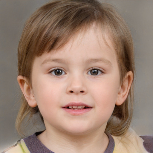 Joyful white child male with medium  brown hair and brown eyes