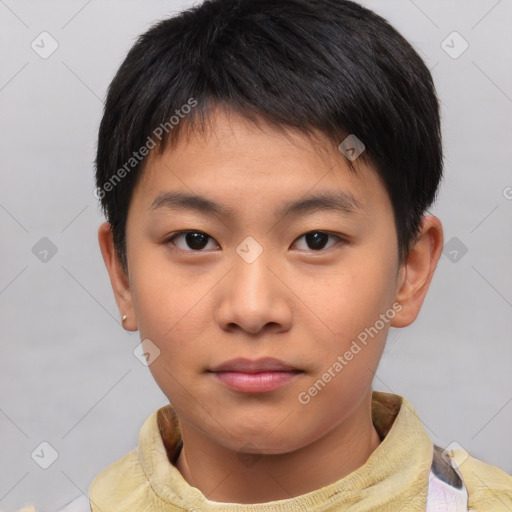 Neutral asian young-adult male with short  brown hair and brown eyes