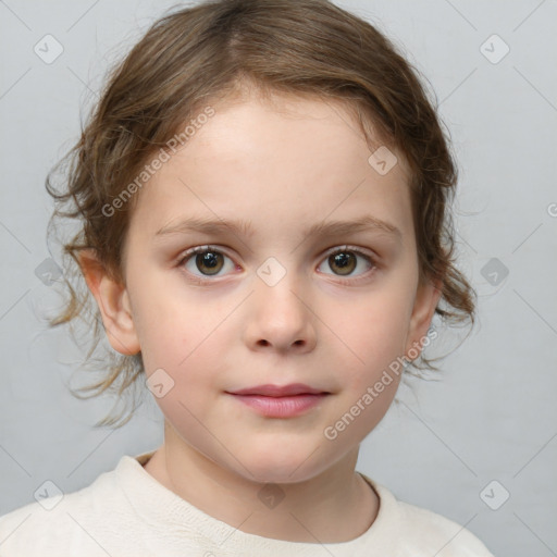 Neutral white child female with medium  brown hair and brown eyes