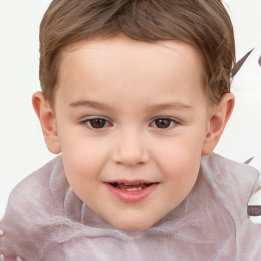 Joyful white child female with short  brown hair and brown eyes