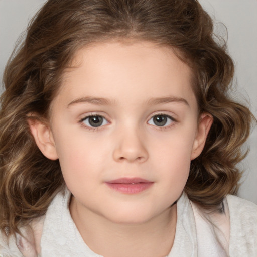 Neutral white child female with medium  brown hair and brown eyes