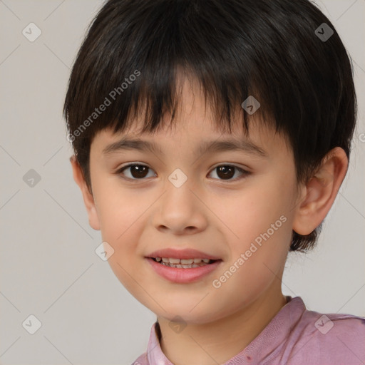 Joyful white child male with short  brown hair and brown eyes