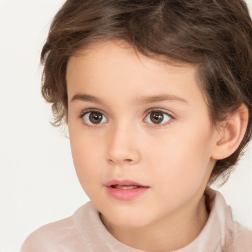 Neutral white child female with short  brown hair and brown eyes