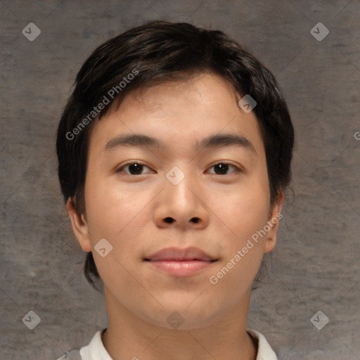 Neutral asian young-adult male with short  brown hair and brown eyes