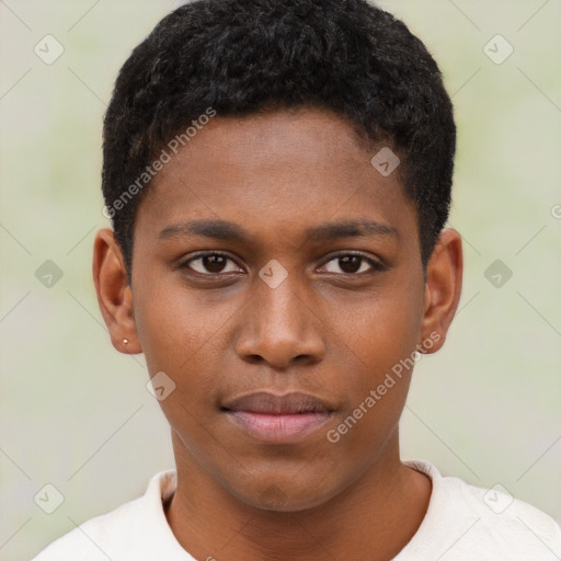 Neutral black young-adult male with short  brown hair and brown eyes