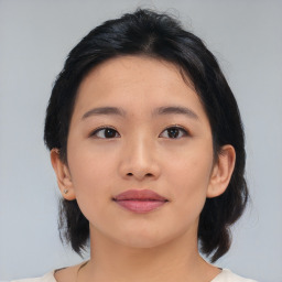 Neutral asian young-adult female with medium  black hair and brown eyes