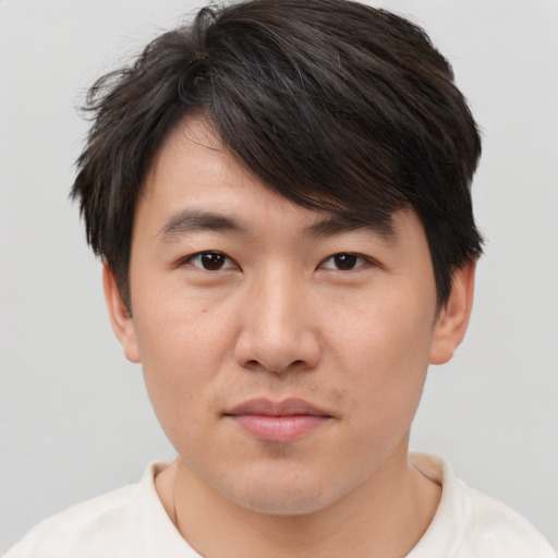 Neutral asian young-adult male with short  brown hair and brown eyes