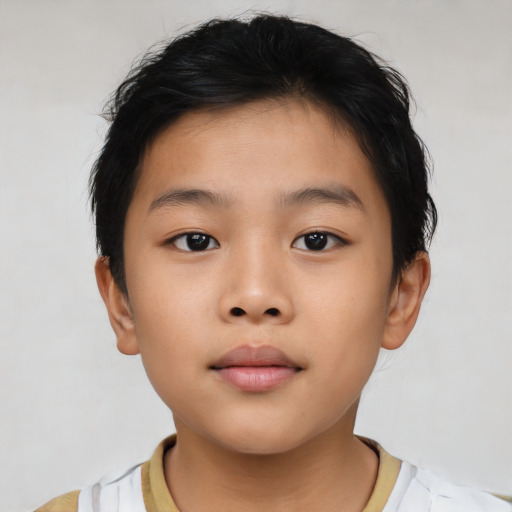 Neutral asian child male with short  brown hair and brown eyes