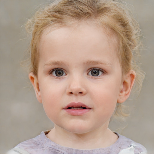 Neutral white child female with medium  brown hair and blue eyes