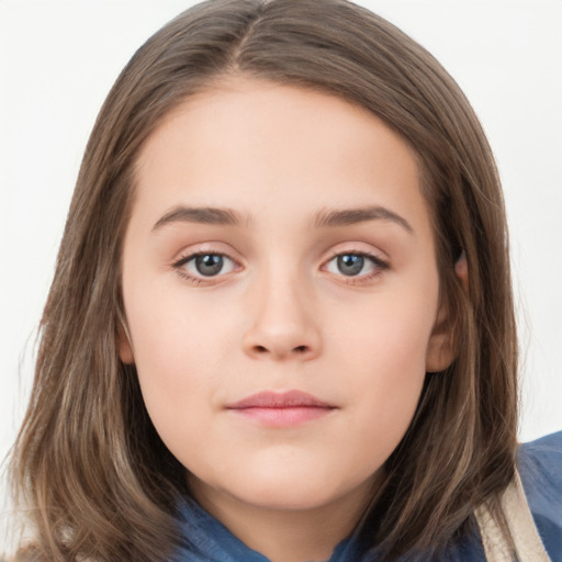 Neutral white child female with long  brown hair and brown eyes