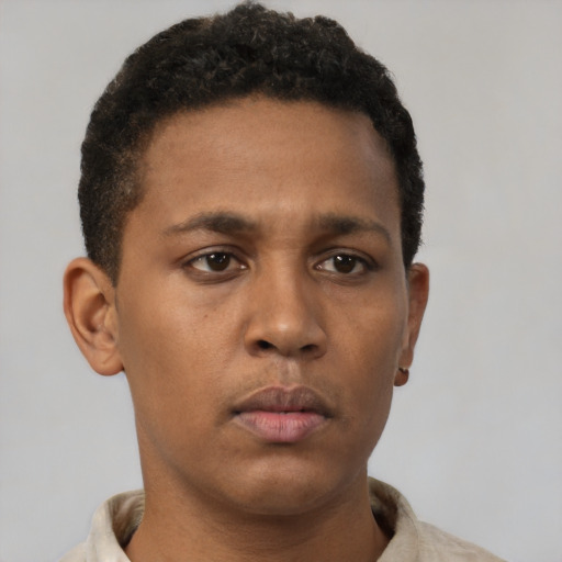 Neutral black young-adult male with short  brown hair and brown eyes
