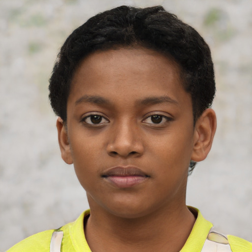 Neutral black child female with short  brown hair and brown eyes