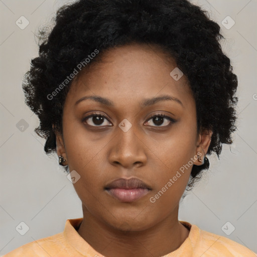 Neutral latino young-adult female with short  black hair and brown eyes