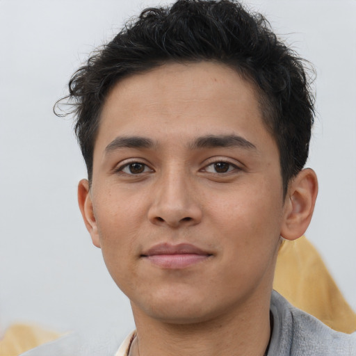 Neutral asian young-adult male with short  brown hair and brown eyes