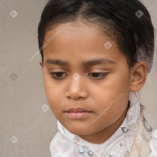 Neutral white child female with short  brown hair and brown eyes