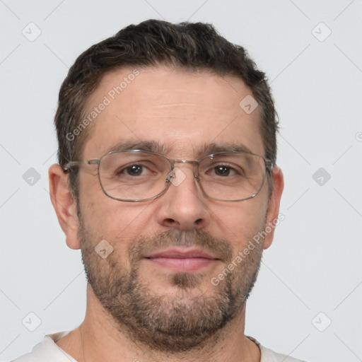 Neutral white adult male with short  brown hair and brown eyes