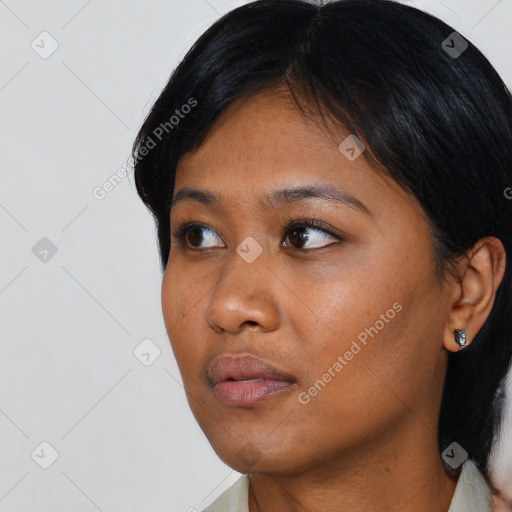 Neutral asian young-adult female with short  black hair and brown eyes