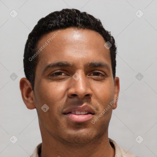 Neutral latino young-adult male with short  brown hair and brown eyes
