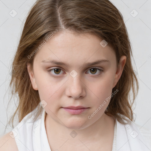 Neutral white child female with medium  brown hair and brown eyes