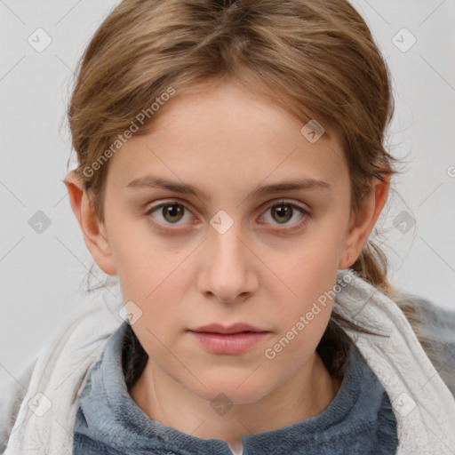 Neutral white child female with medium  brown hair and brown eyes