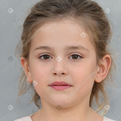 Neutral white child female with medium  brown hair and brown eyes