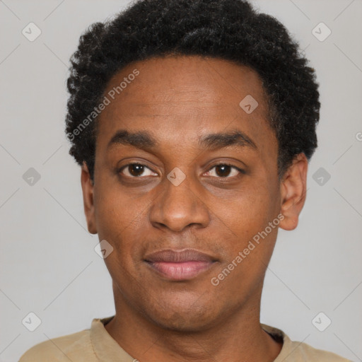 Neutral latino adult male with short  black hair and brown eyes