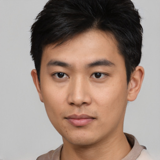 Neutral asian young-adult male with short  black hair and brown eyes