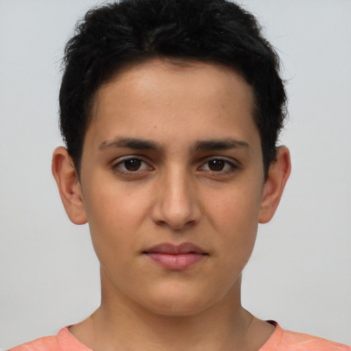 Neutral latino young-adult male with short  brown hair and brown eyes