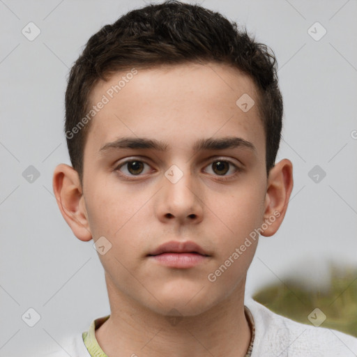 Neutral white child male with short  brown hair and brown eyes