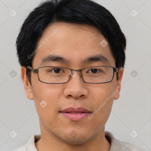 Neutral asian young-adult male with short  brown hair and brown eyes