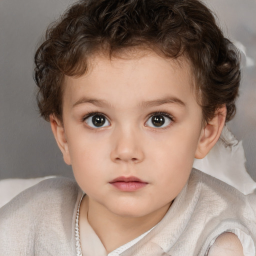 Neutral white child female with short  brown hair and brown eyes