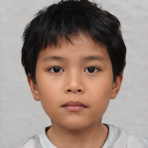 Neutral asian child male with short  brown hair and brown eyes