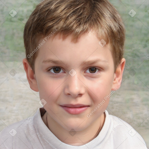 Joyful white child male with short  brown hair and brown eyes