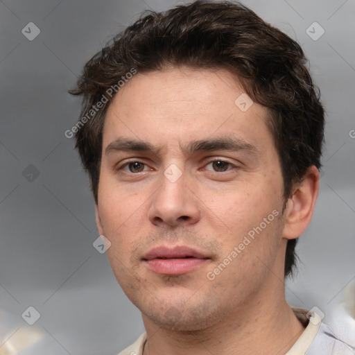 Neutral white adult male with short  brown hair and brown eyes