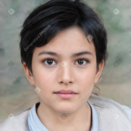 Neutral white child female with medium  brown hair and brown eyes