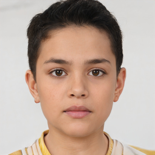 Neutral white child female with short  brown hair and brown eyes