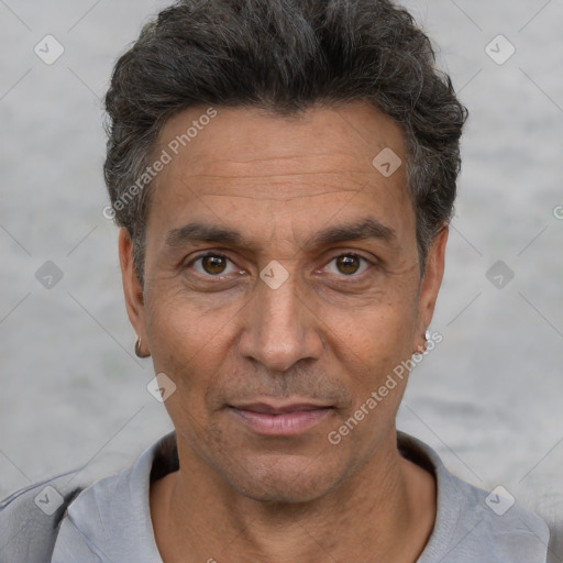 Neutral white adult male with short  black hair and brown eyes