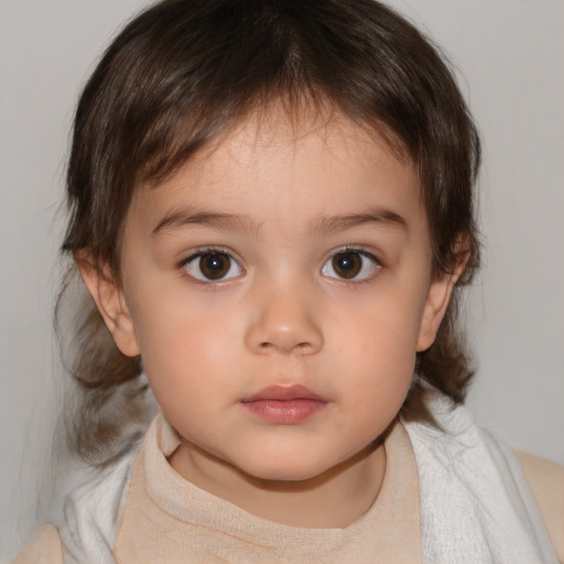 Neutral white child female with medium  brown hair and brown eyes