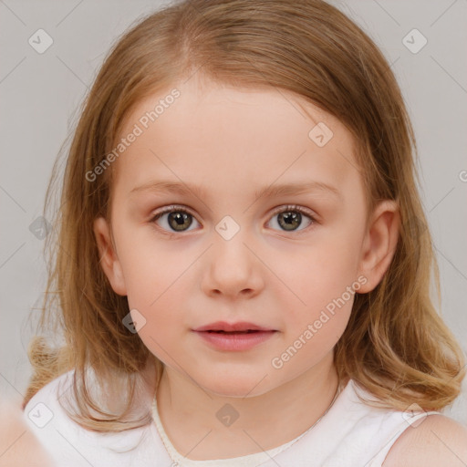 Neutral white child female with medium  brown hair and brown eyes