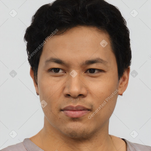 Neutral asian young-adult male with short  brown hair and brown eyes