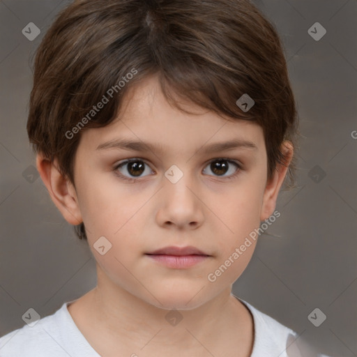 Neutral white child female with short  brown hair and brown eyes