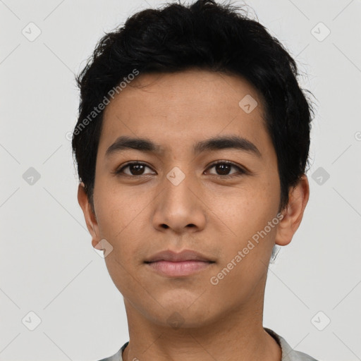 Neutral asian young-adult male with short  black hair and brown eyes