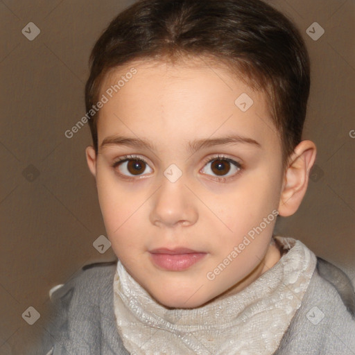 Neutral white child female with short  brown hair and brown eyes