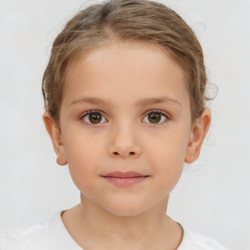 Neutral white child female with short  brown hair and brown eyes